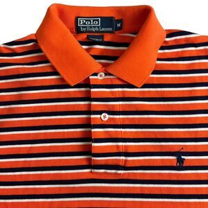 Polo Ralph Lauren Vintage Orange Striped Short Sleeve Collared Polo Shirt Medium